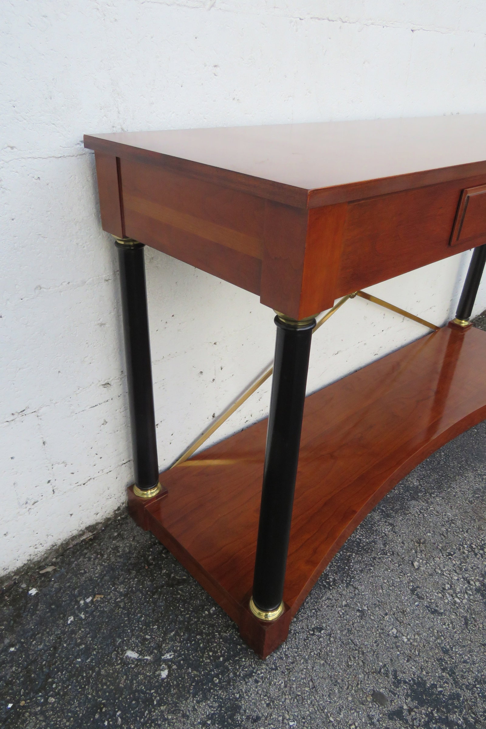 Ethan Allen Medallion Cherry Console Entry Table With Brass X Stretcher 6195 - 10