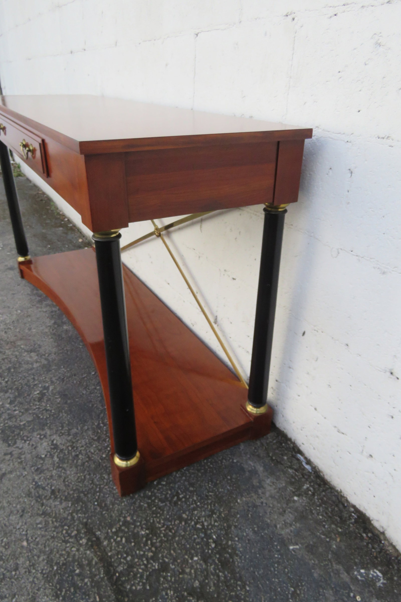 Ethan Allen Medallion Cherry Console Entry Table With Brass X Stretcher 6195 - 11