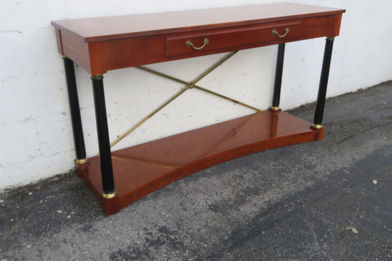 Ethan Allen Medallion Cherry Console Entry Table With Brass X Stretcher 6195 - 2