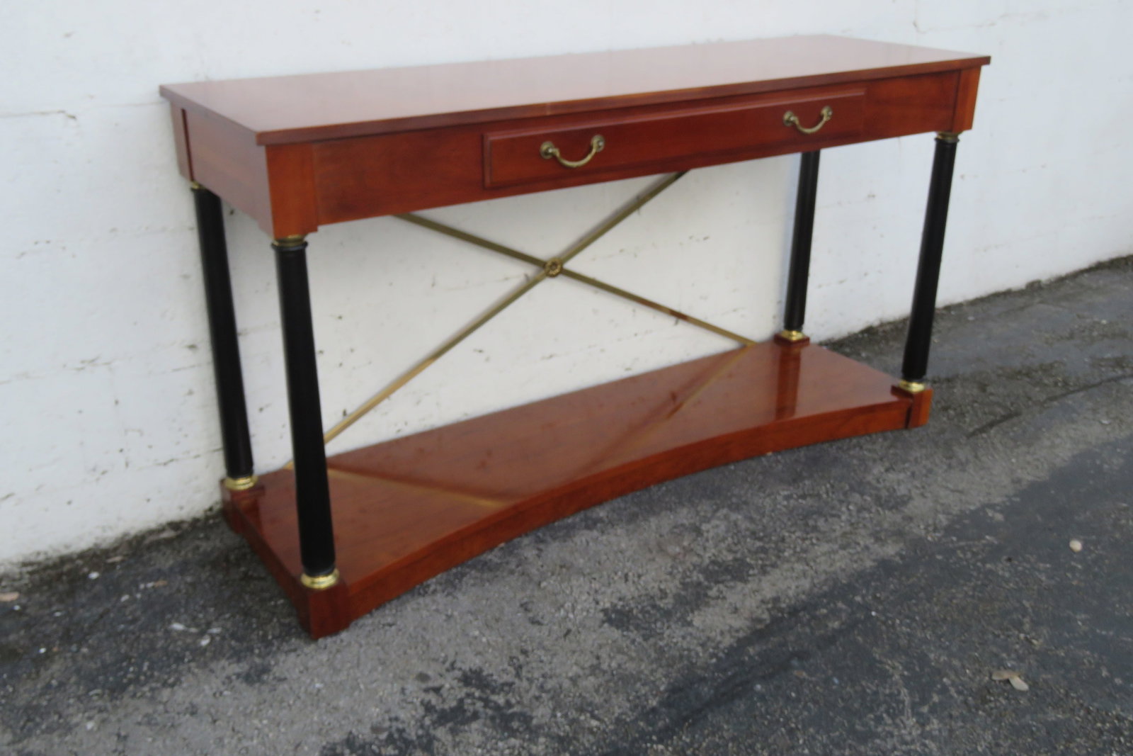Ethan Allen Medallion Cherry Console Entry Table With Brass X Stretcher 6195 - 8
