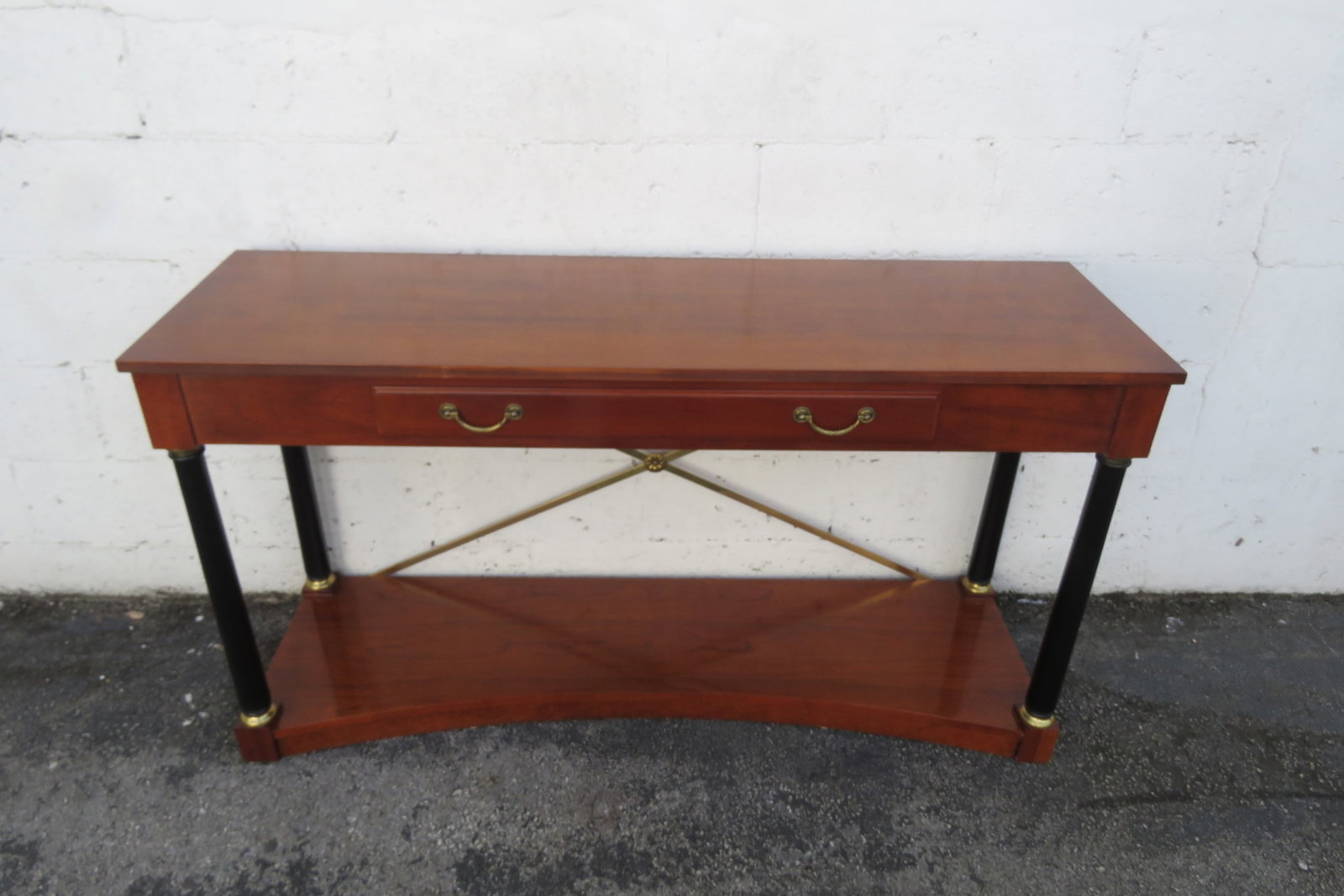 Ethan Allen Medallion Cherry Console Entry Table With Brass X Stretcher 6195 - 9