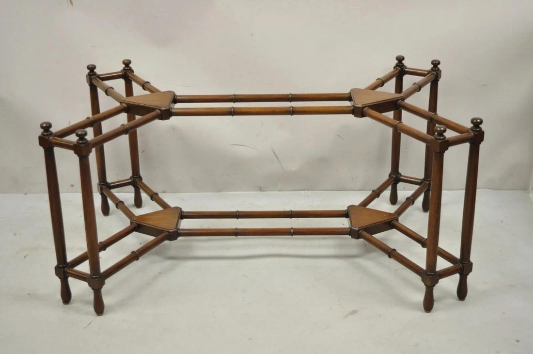 Vintage Kittinger Chinese Chippendale Faux Bamboo Mahogany Coffee Table Base - 11