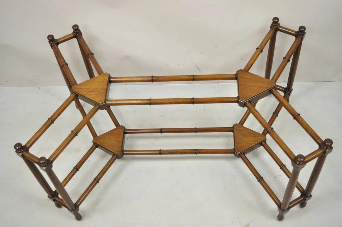 Vintage Kittinger Chinese Chippendale Faux Bamboo Mahogany Coffee Table Base - 2