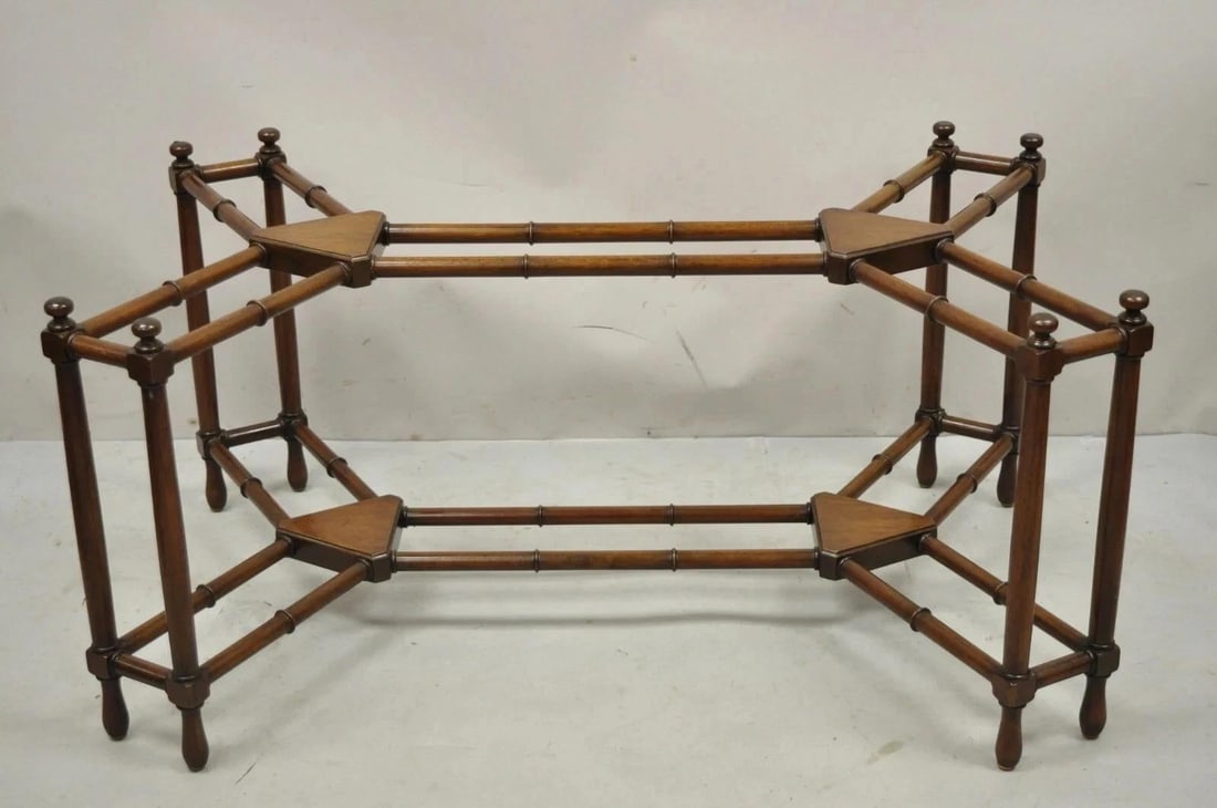 Vintage Kittinger Chinese Chippendale Faux Bamboo Mahogany Coffee Table Base - 3