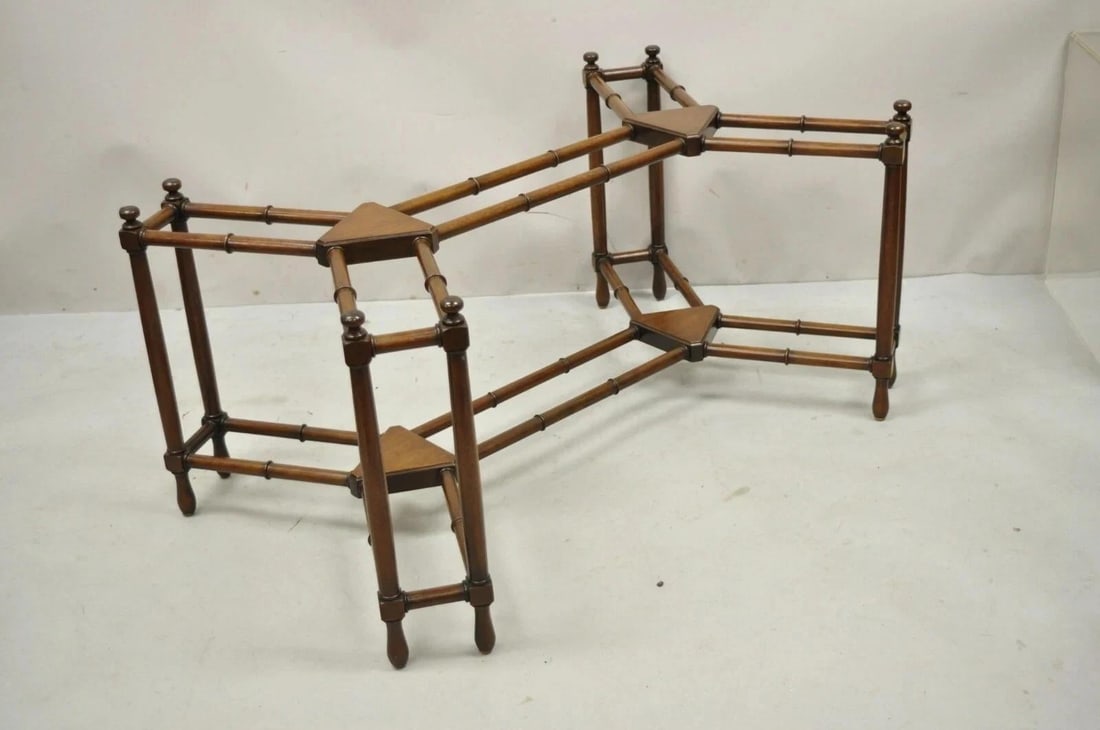 Vintage Kittinger Chinese Chippendale Faux Bamboo Mahogany Coffee Table Base - 5