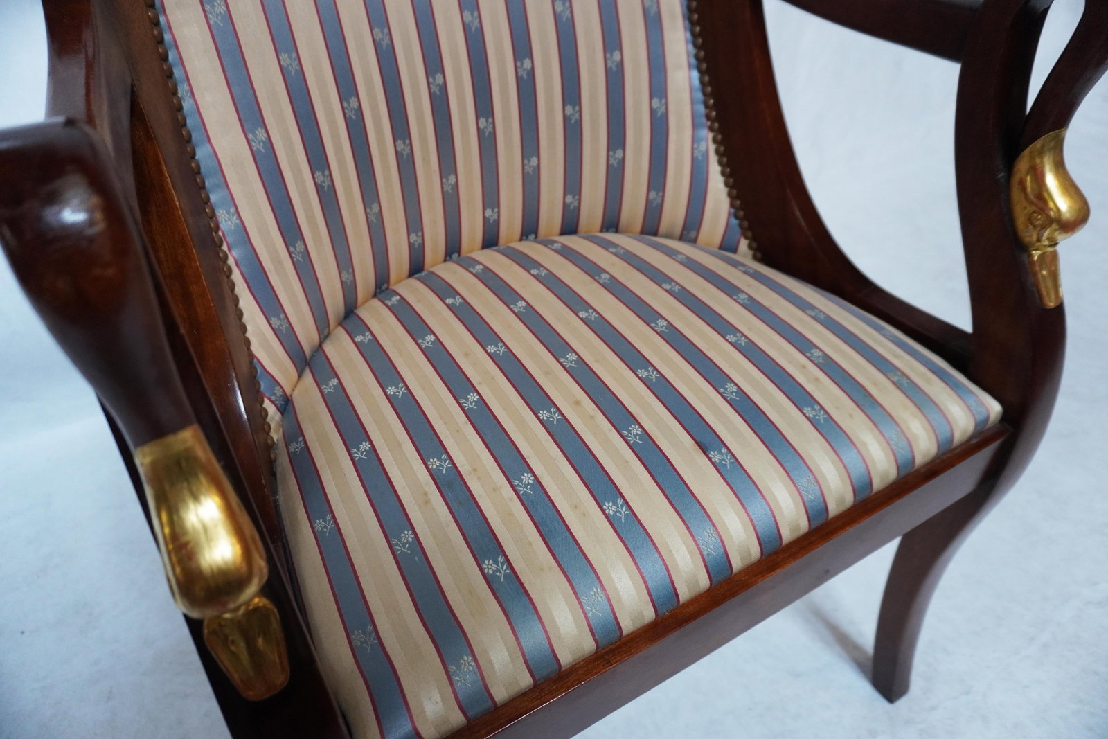 Mid 20th Century Empire Style Barrel Back Armchair With Swan Head Detail - 12