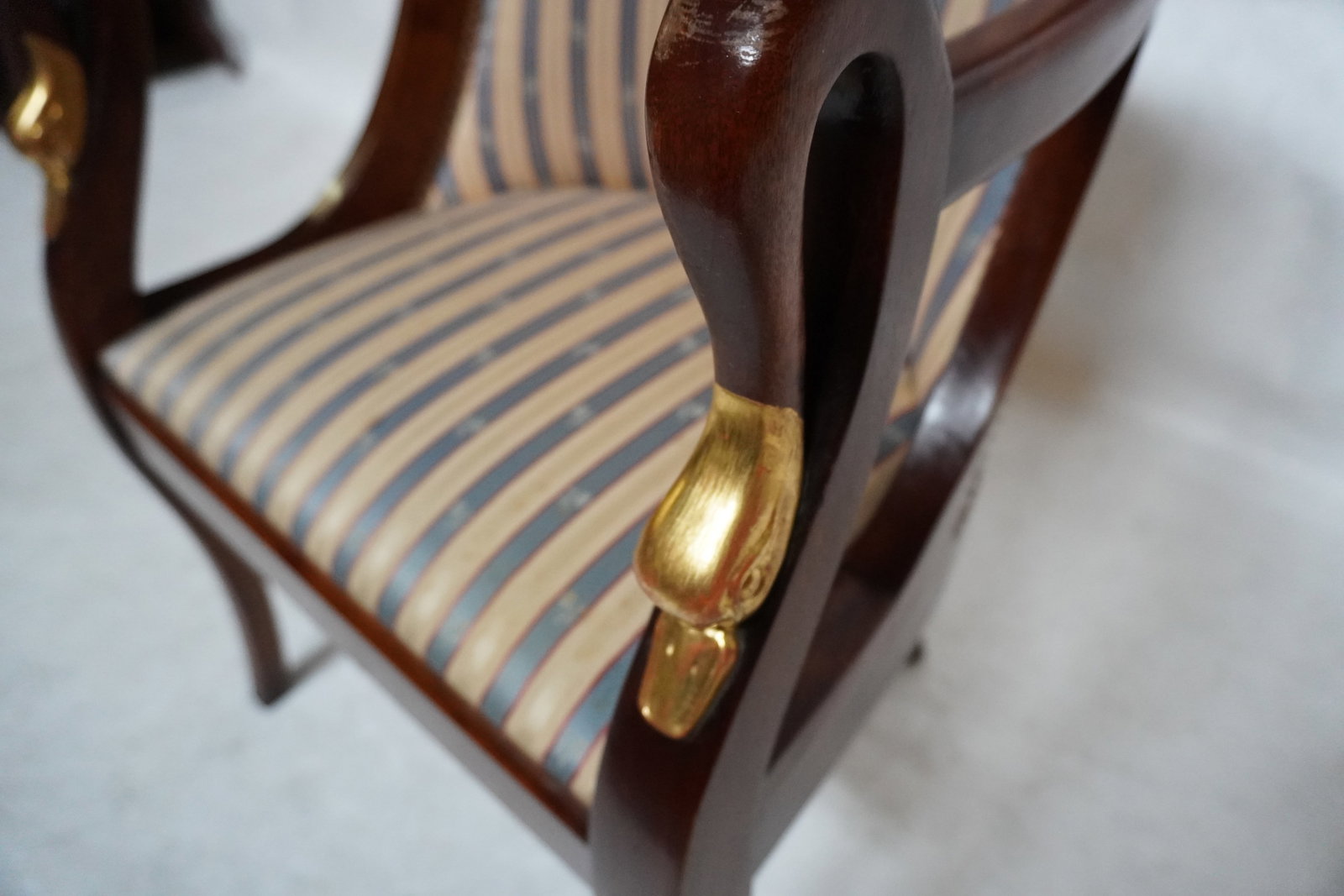 Mid 20th Century Empire Style Barrel Back Armchair With Swan Head Detail - 16