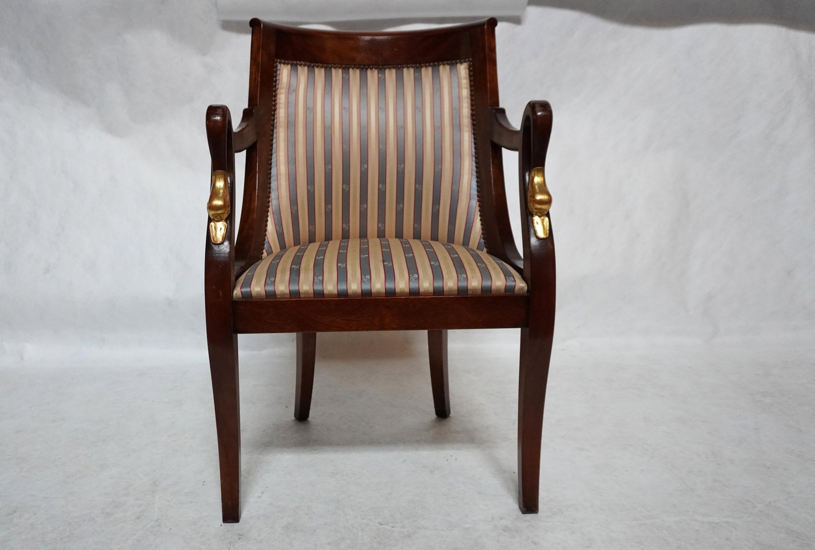 Mid 20th Century Empire Style Barrel Back Armchair With Swan Head Detail - 2