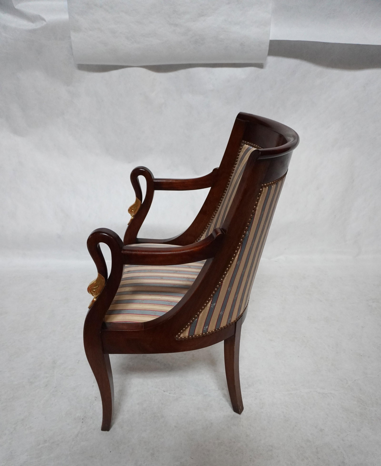 Mid 20th Century Empire Style Barrel Back Armchair With Swan Head Detail - 3