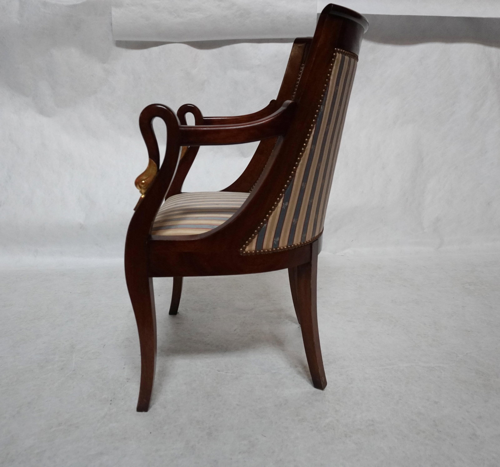 Mid 20th Century Empire Style Barrel Back Armchair With Swan Head Detail - 4