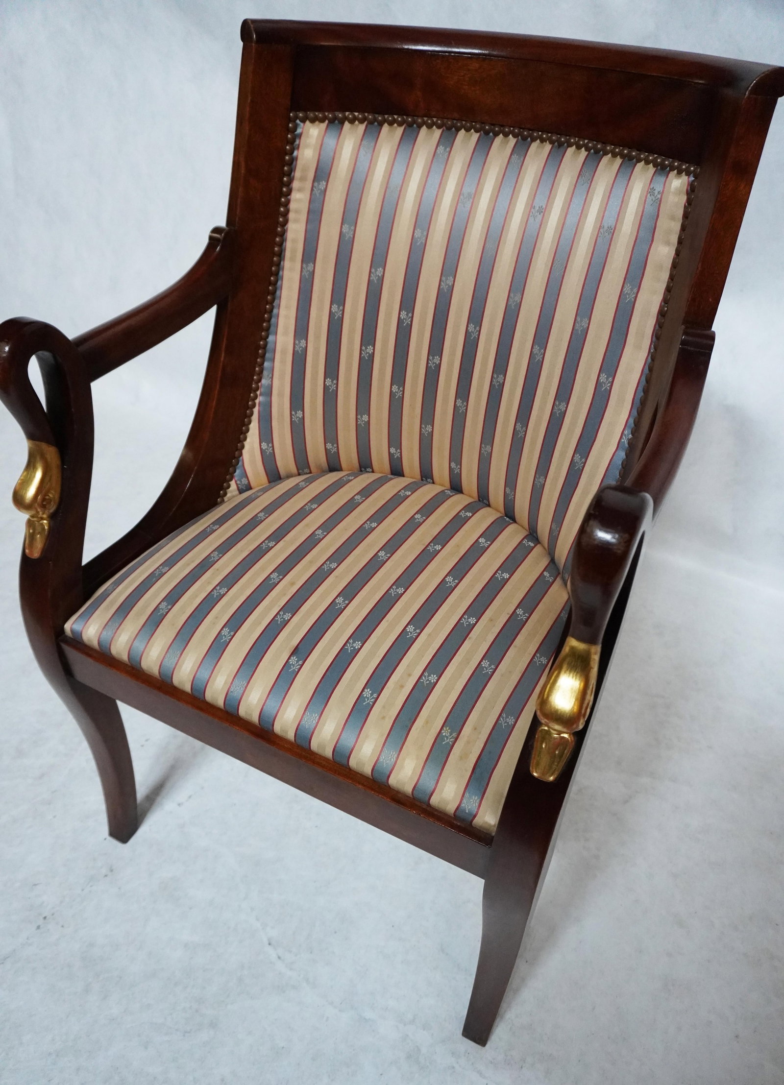 Mid 20th Century Empire Style Barrel Back Armchair With Swan Head Detail - 7