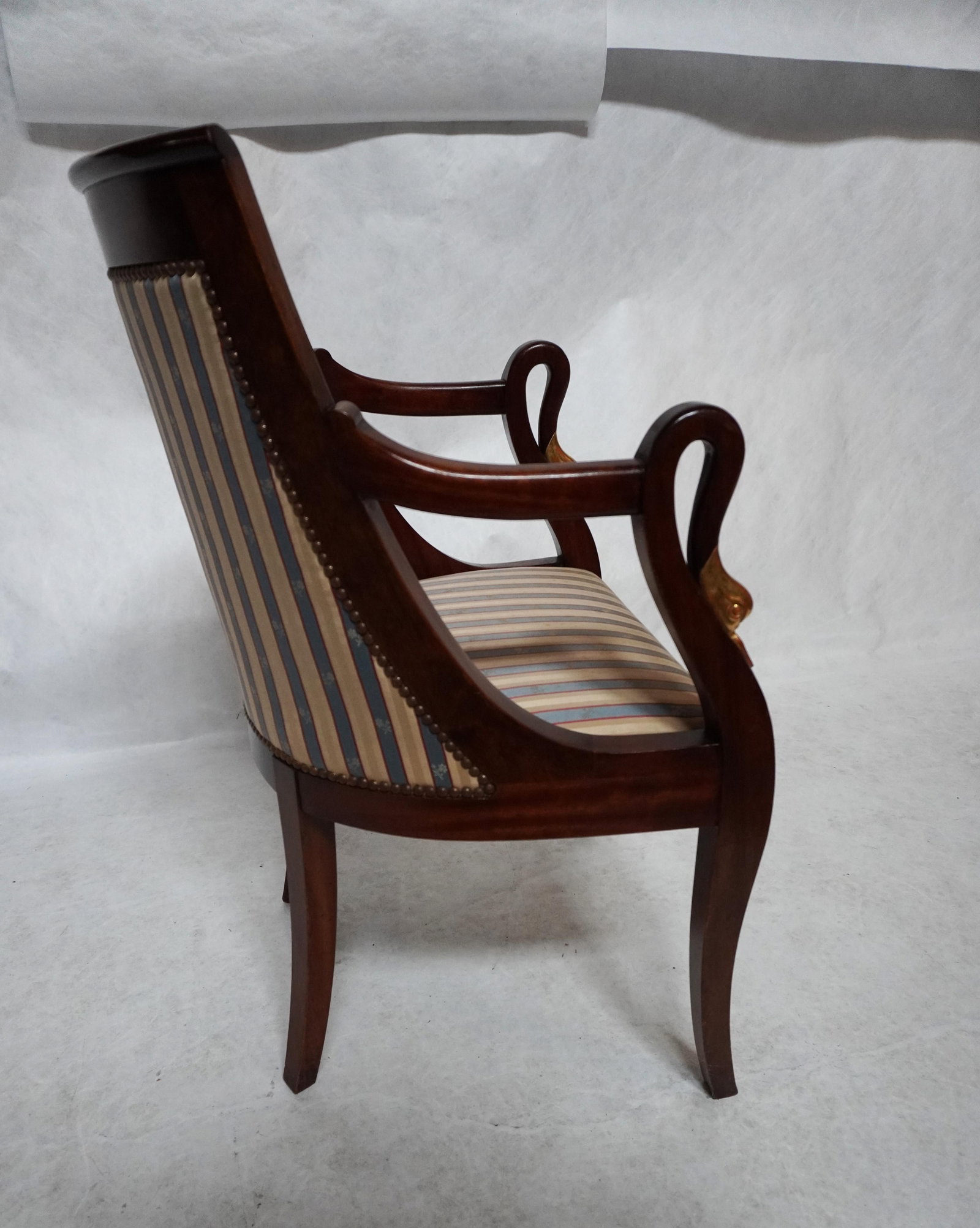 Mid 20th Century Empire Style Barrel Back Armchair With Swan Head Detail - 8