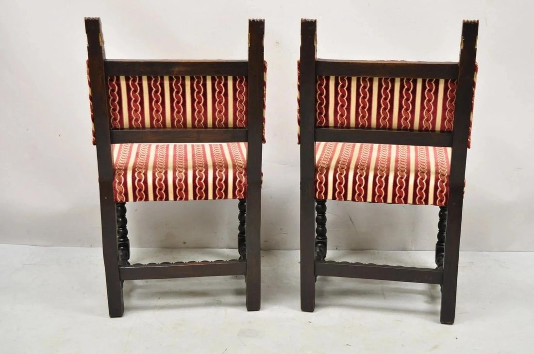 Antique Small Jacobean Style Turn Carved Walnut Accent Side Chairs - A Pair - 11