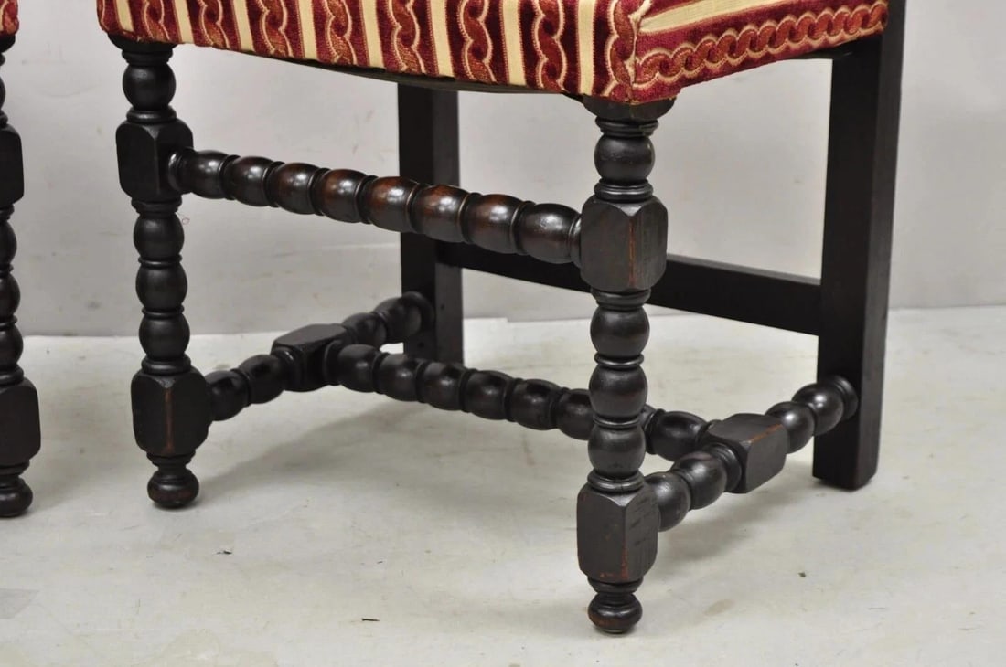 Antique Small Jacobean Style Turn Carved Walnut Accent Side Chairs - A Pair - 12