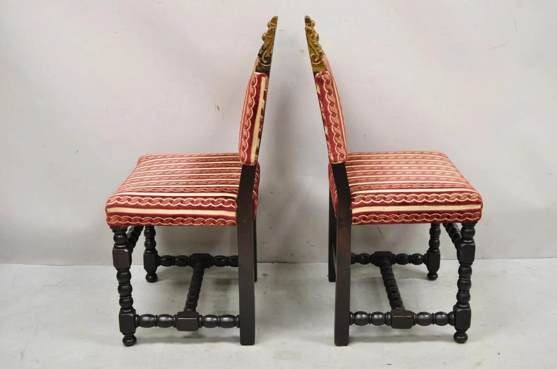 Antique Small Jacobean Style Turn Carved Walnut Accent Side Chairs - A Pair - 13
