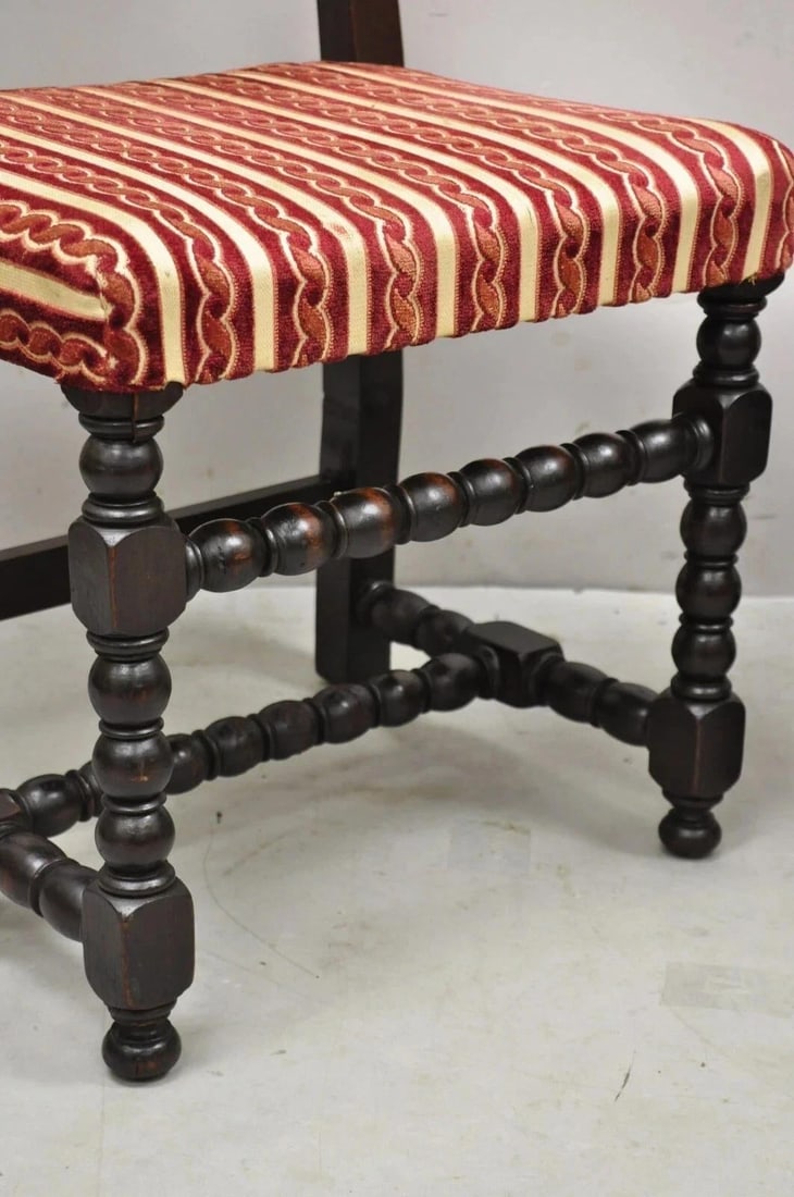 Antique Small Jacobean Style Turn Carved Walnut Accent Side Chairs - A Pair - 7