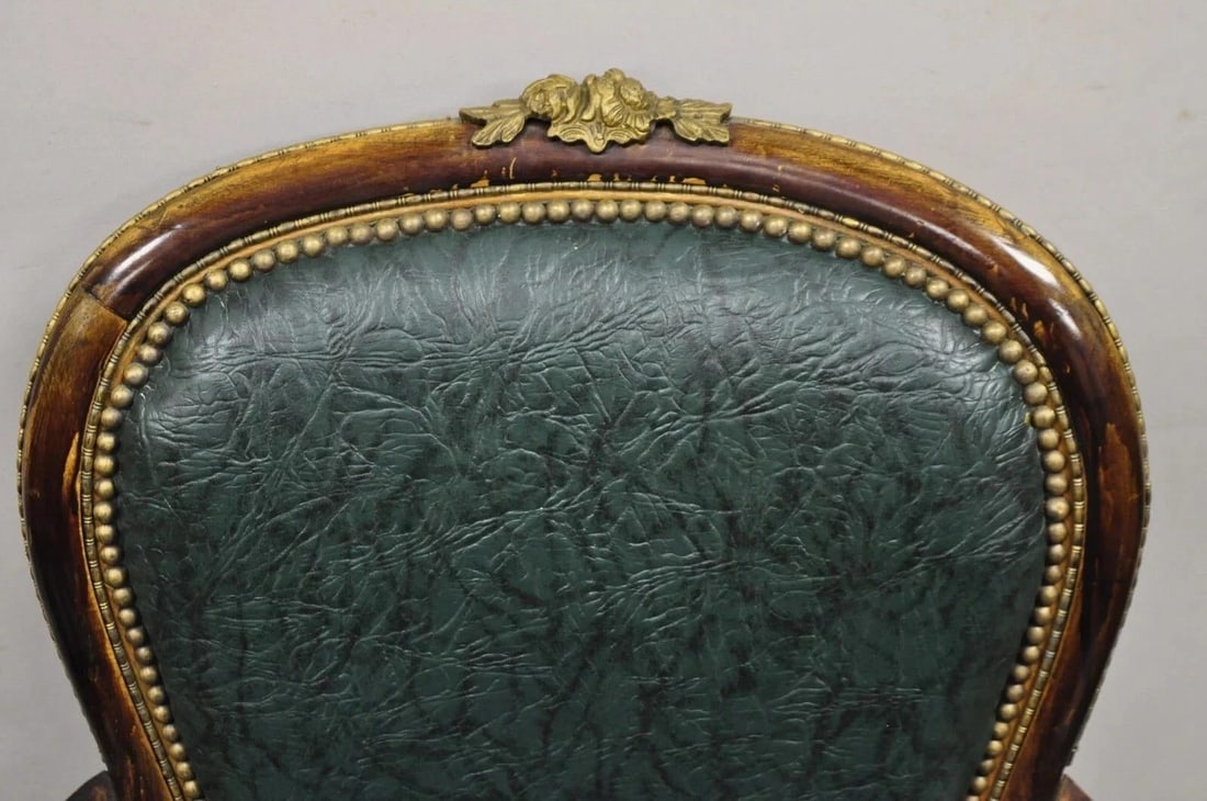 Vintage French Louis XV Style Solid Wood Bronze Ormolu Arm Chairs - A Pair - 4