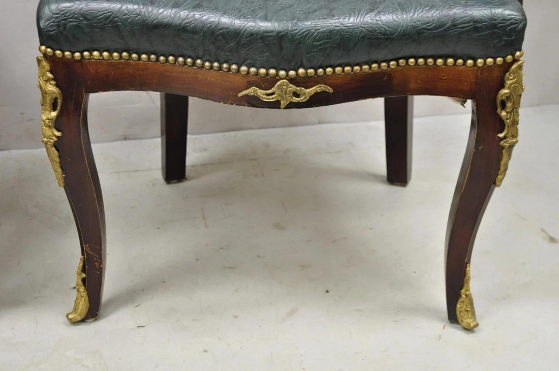 Vintage French Louis XV Style Solid Wood Bronze Ormolu Arm Chairs - A Pair - 5