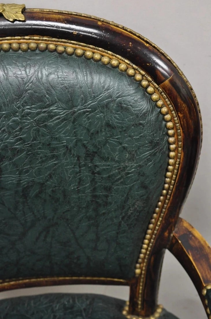 Vintage French Louis XV Style Solid Wood Bronze Ormolu Arm Chairs - A Pair - 6