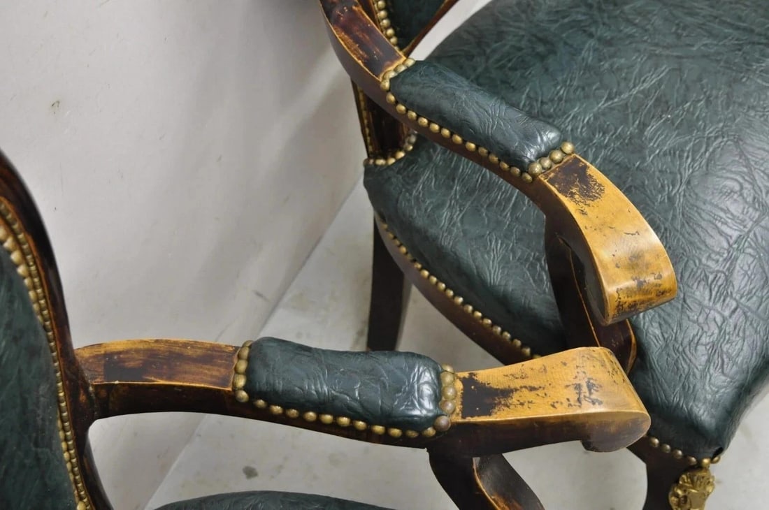 Vintage French Louis XV Style Solid Wood Bronze Ormolu Arm Chairs - A Pair - 7