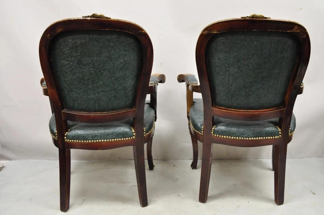 Vintage French Louis XV Style Solid Wood Bronze Ormolu Arm Chairs - A Pair - 9
