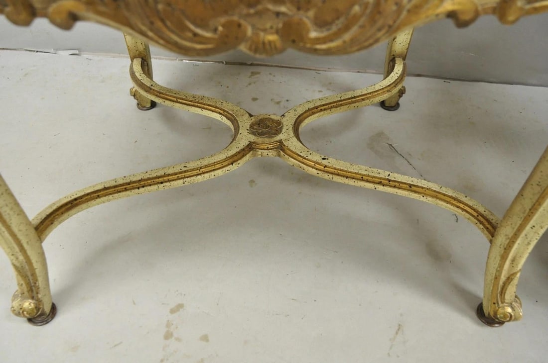 Vintage French Louis XV Style Cream Painted Carved Wood Cane Arm Chairs - A Pair - 7