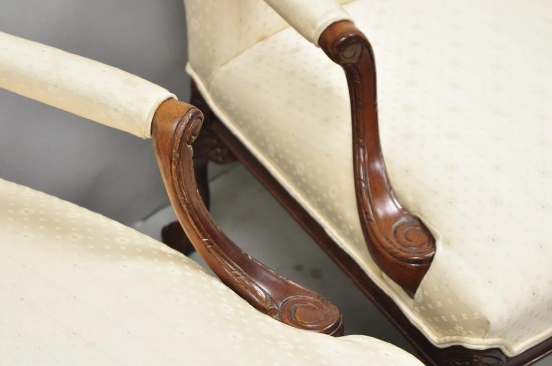 Vintage Thomasville Georgian Style Carved Mahogany Lounge Arm Chairs - A Pair - 13