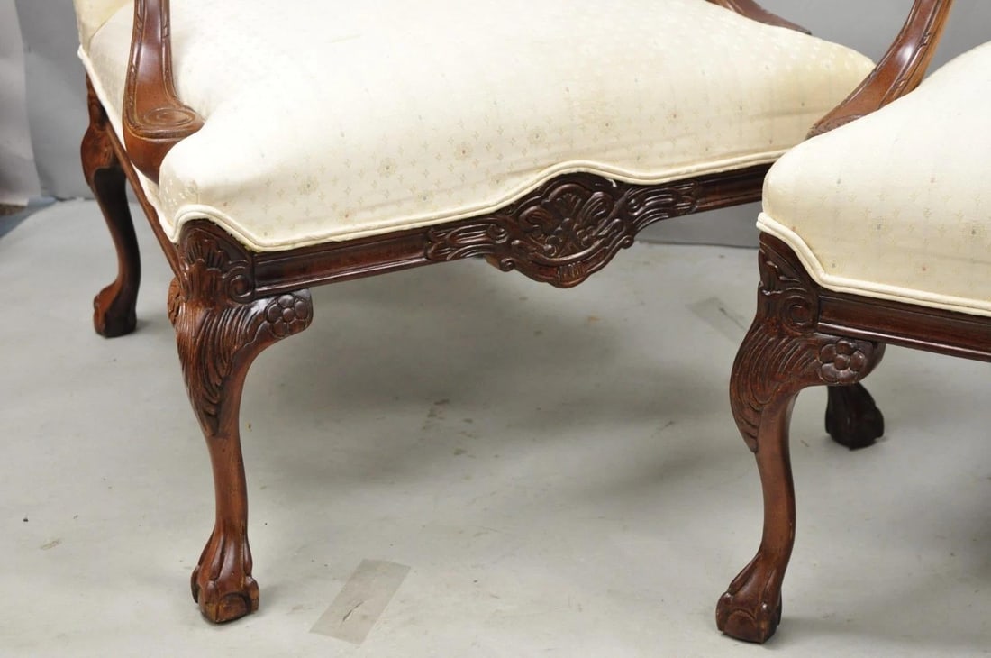 Vintage Thomasville Georgian Style Carved Mahogany Lounge Arm Chairs - A Pair - 14