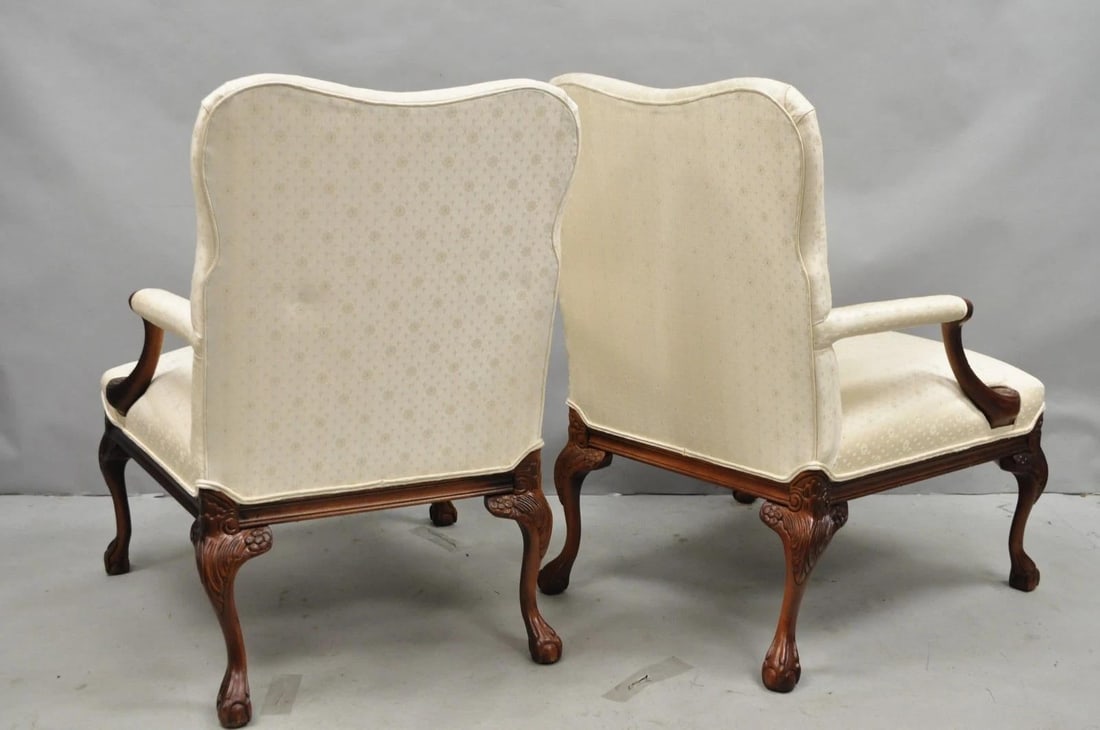 Vintage Thomasville Georgian Style Carved Mahogany Lounge Arm Chairs - A Pair - 16