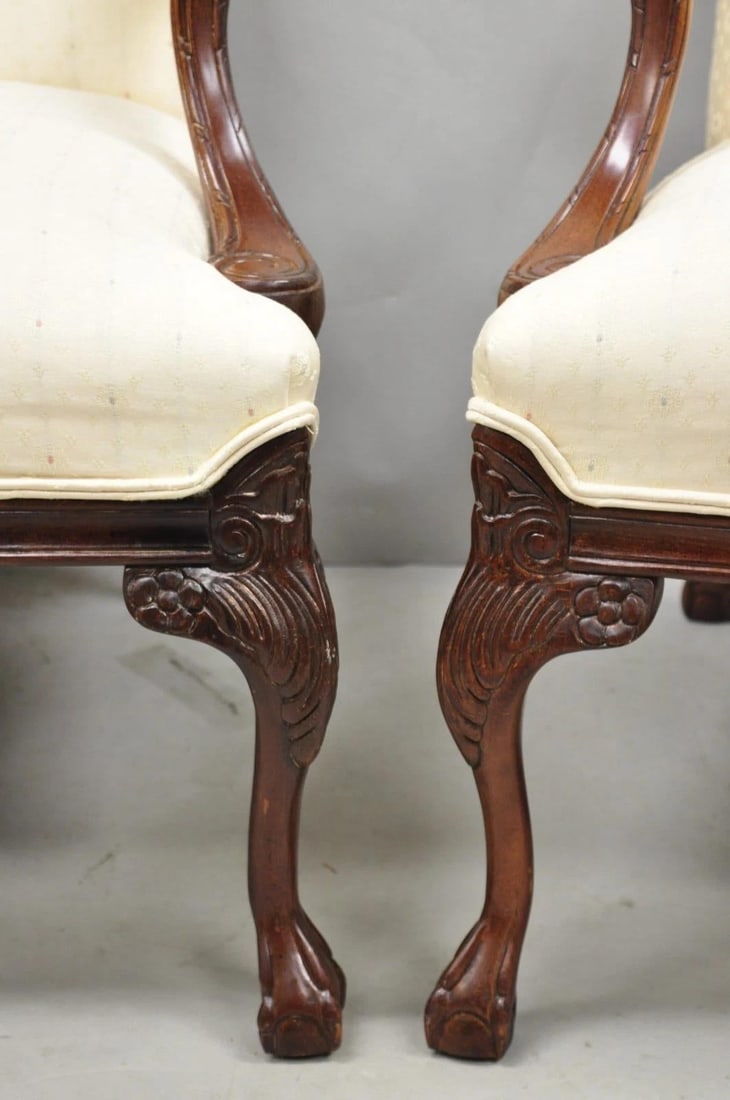 Vintage Thomasville Georgian Style Carved Mahogany Lounge Arm Chairs - A Pair - 5