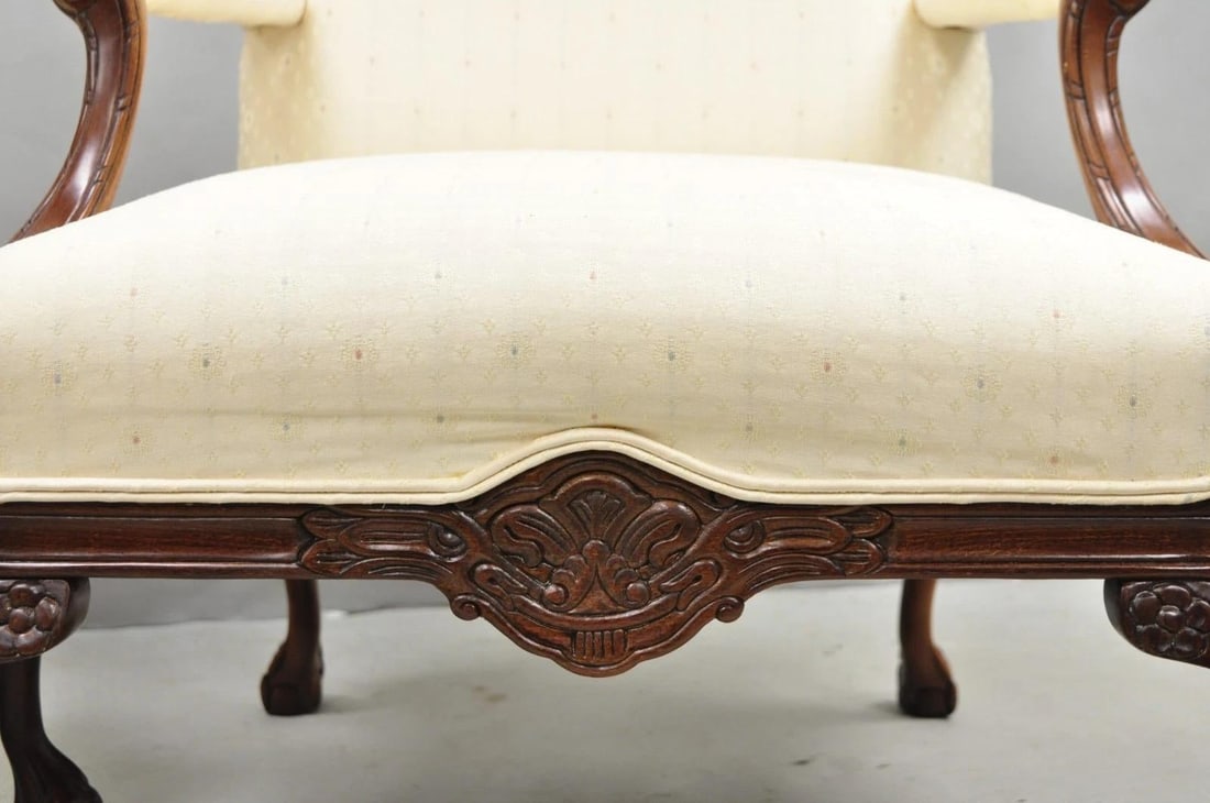 Vintage Thomasville Georgian Style Carved Mahogany Lounge Arm Chairs - A Pair - 9