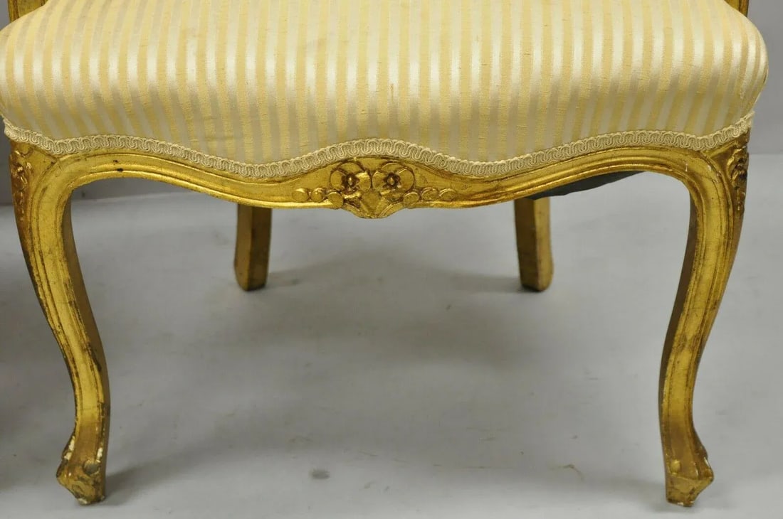 French Louis XV Style Gold Gilt Fauteuil Arm Chairs to Refinish Diy - a Pair - 11
