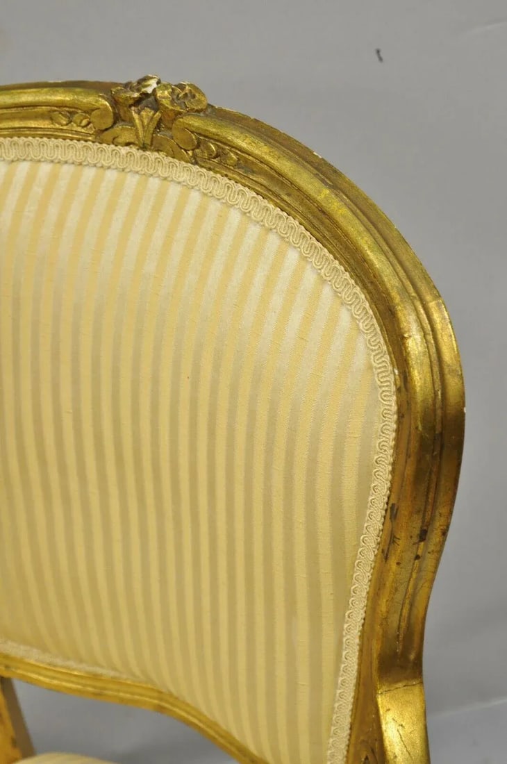 French Louis XV Style Gold Gilt Fauteuil Arm Chairs to Refinish Diy - a Pair - 8