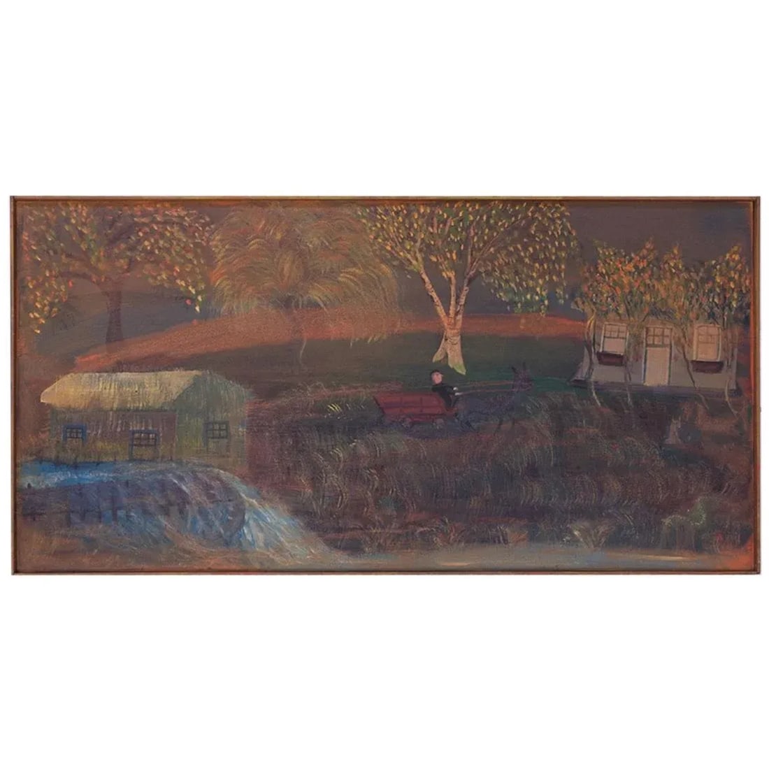 Outsider Art "Man in Carriage" Oil on Panel by Bruno Del Favero - 13