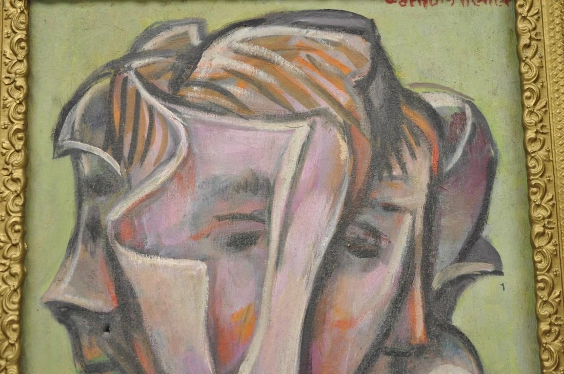 Vintage Samuel Heller "Face in Motion" Picasso Style Oil on Canvas Painting - 12