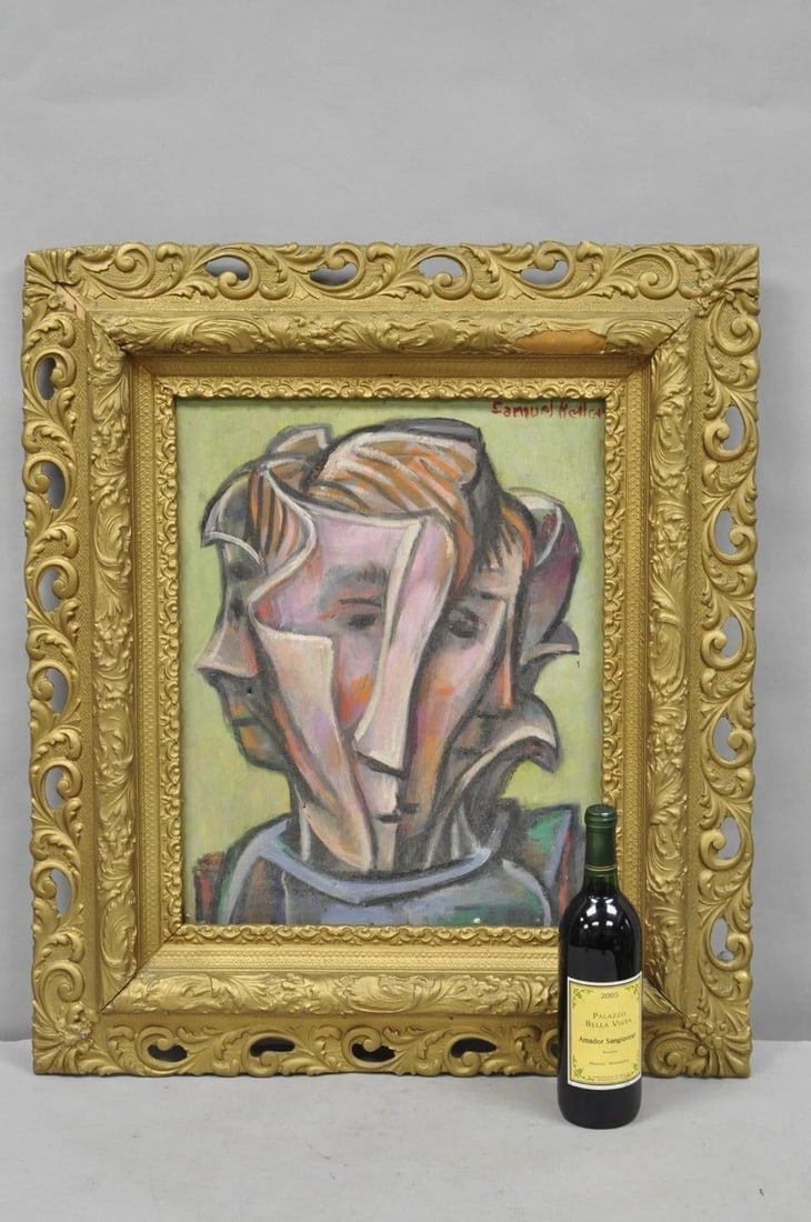 Vintage Samuel Heller "Face in Motion" Picasso Style Oil on Canvas Painting - 14