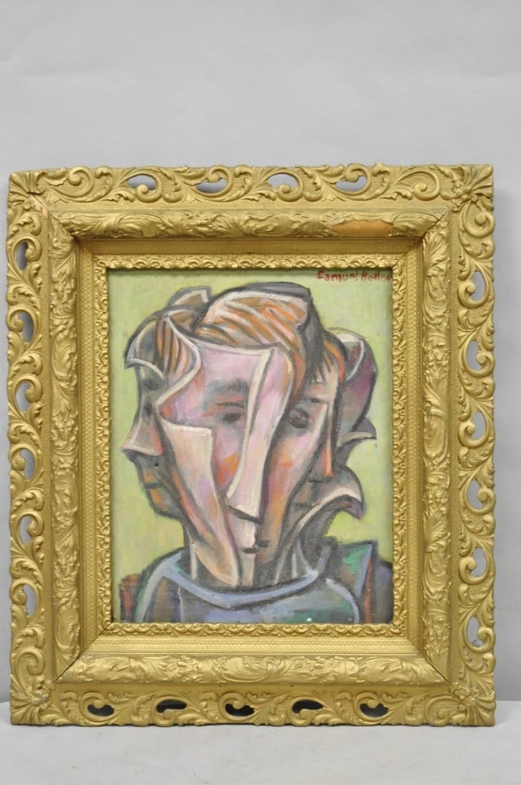 Vintage Samuel Heller "Face in Motion" Picasso Style Oil on Canvas Painting - 2