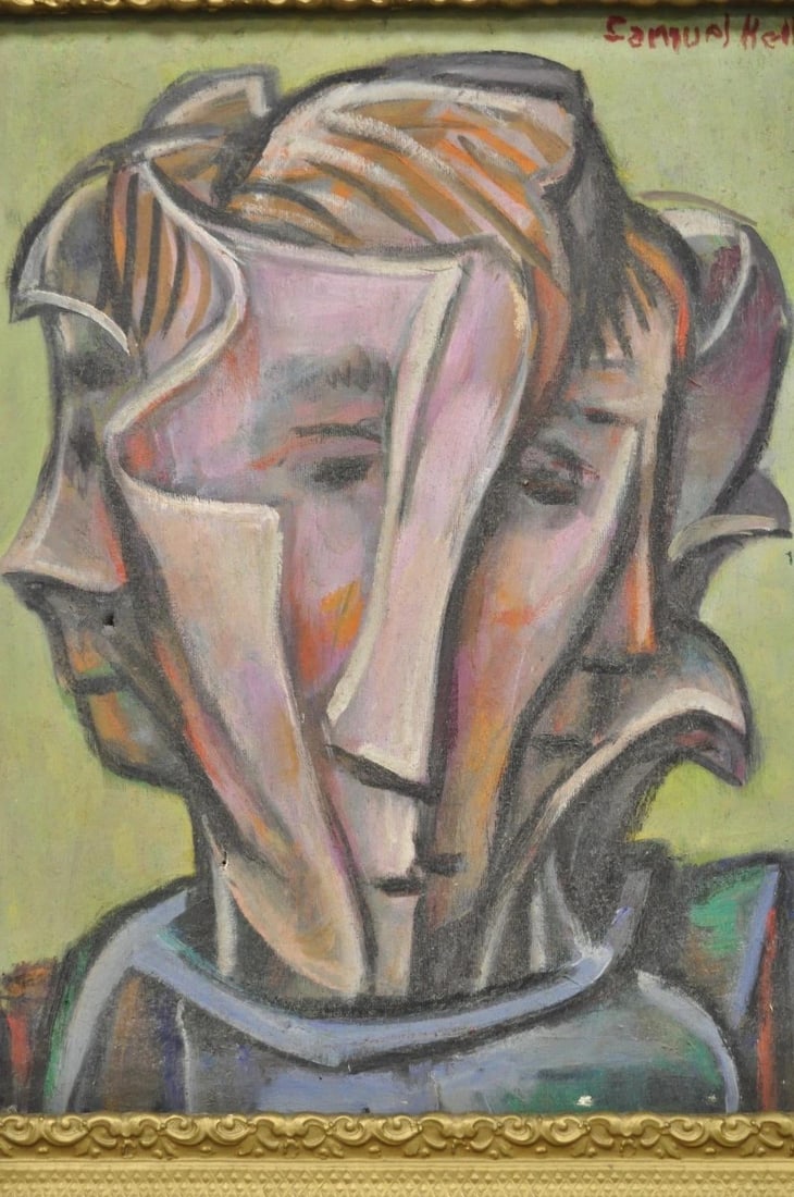 Vintage Samuel Heller "Face in Motion" Picasso Style Oil on Canvas Painting - 4