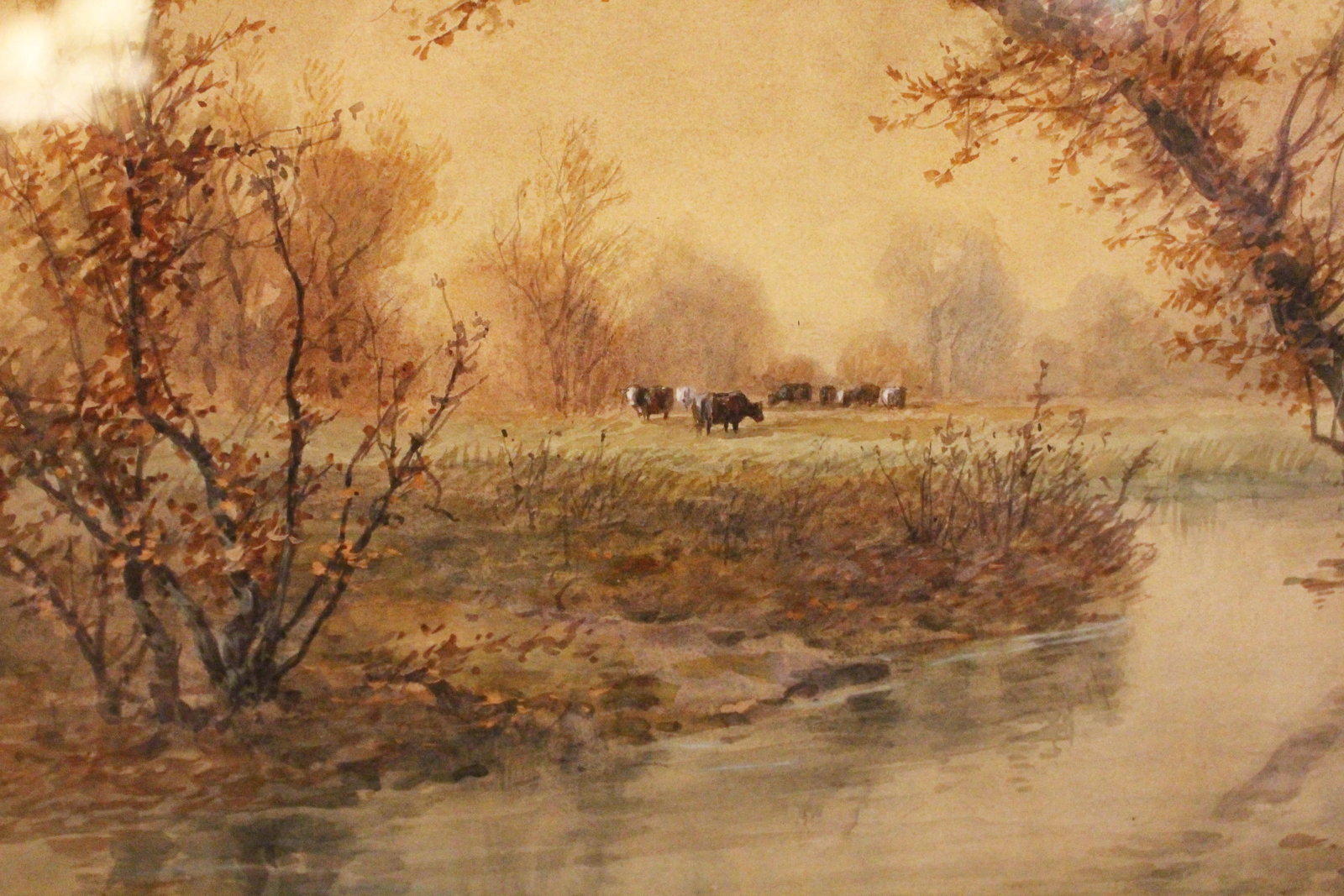 Circa 1900 "Lazy Stream With Cows" Watercolor by Francis Stayman Medairy - 3