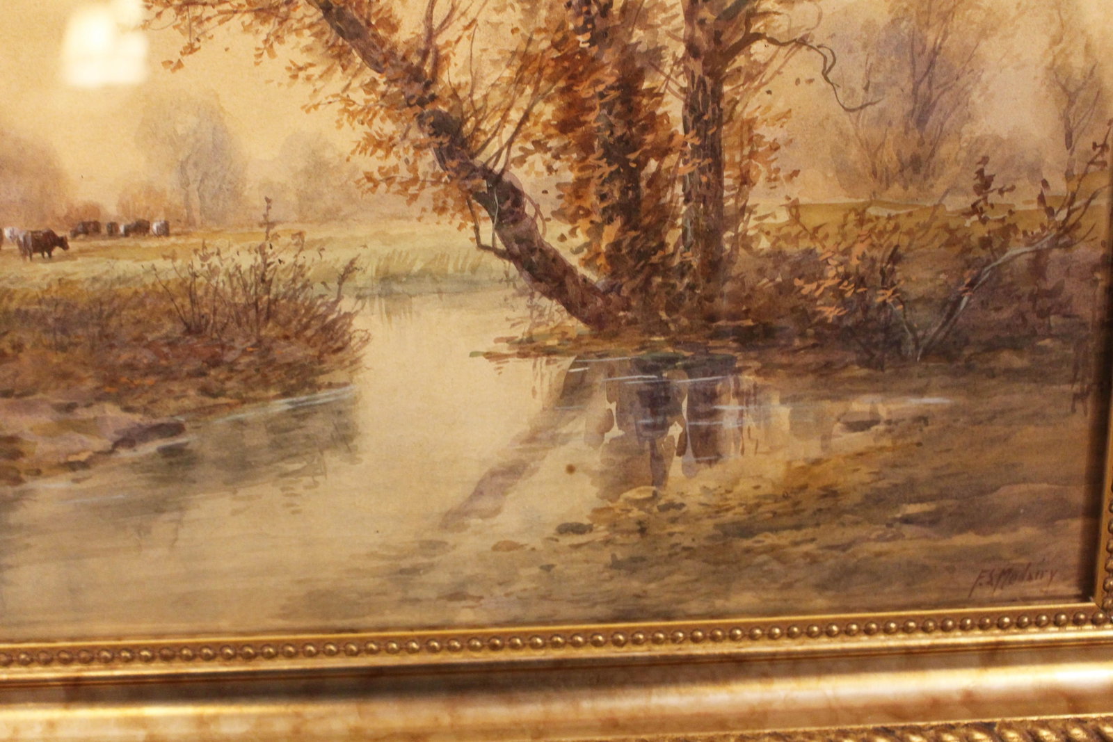 Circa 1900 "Lazy Stream With Cows" Watercolor by Francis Stayman Medairy - 4