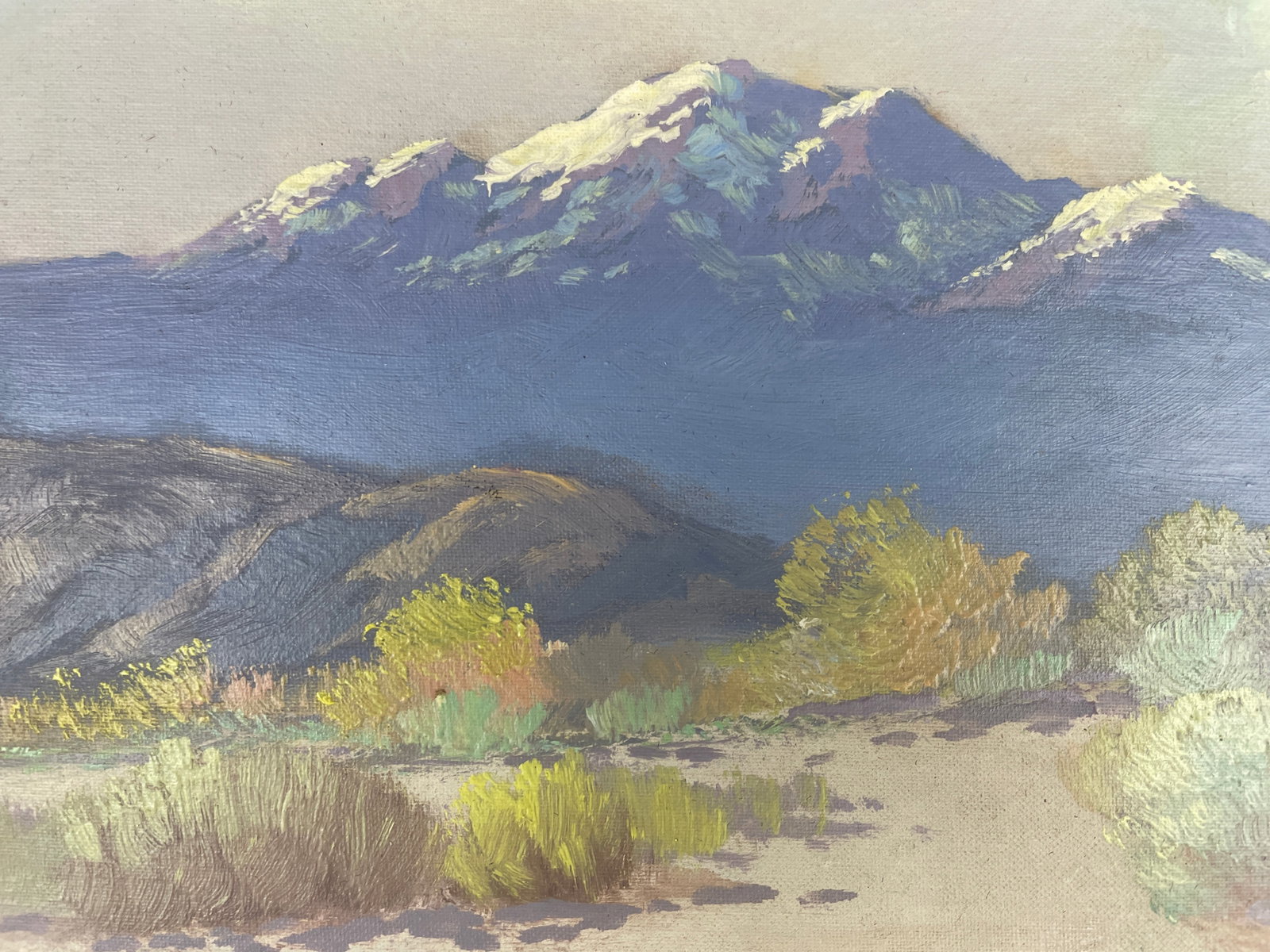 Early 20th Century George Bickerstaff, California Desert With Sagebrush and Mountains, Oil on Board - 2