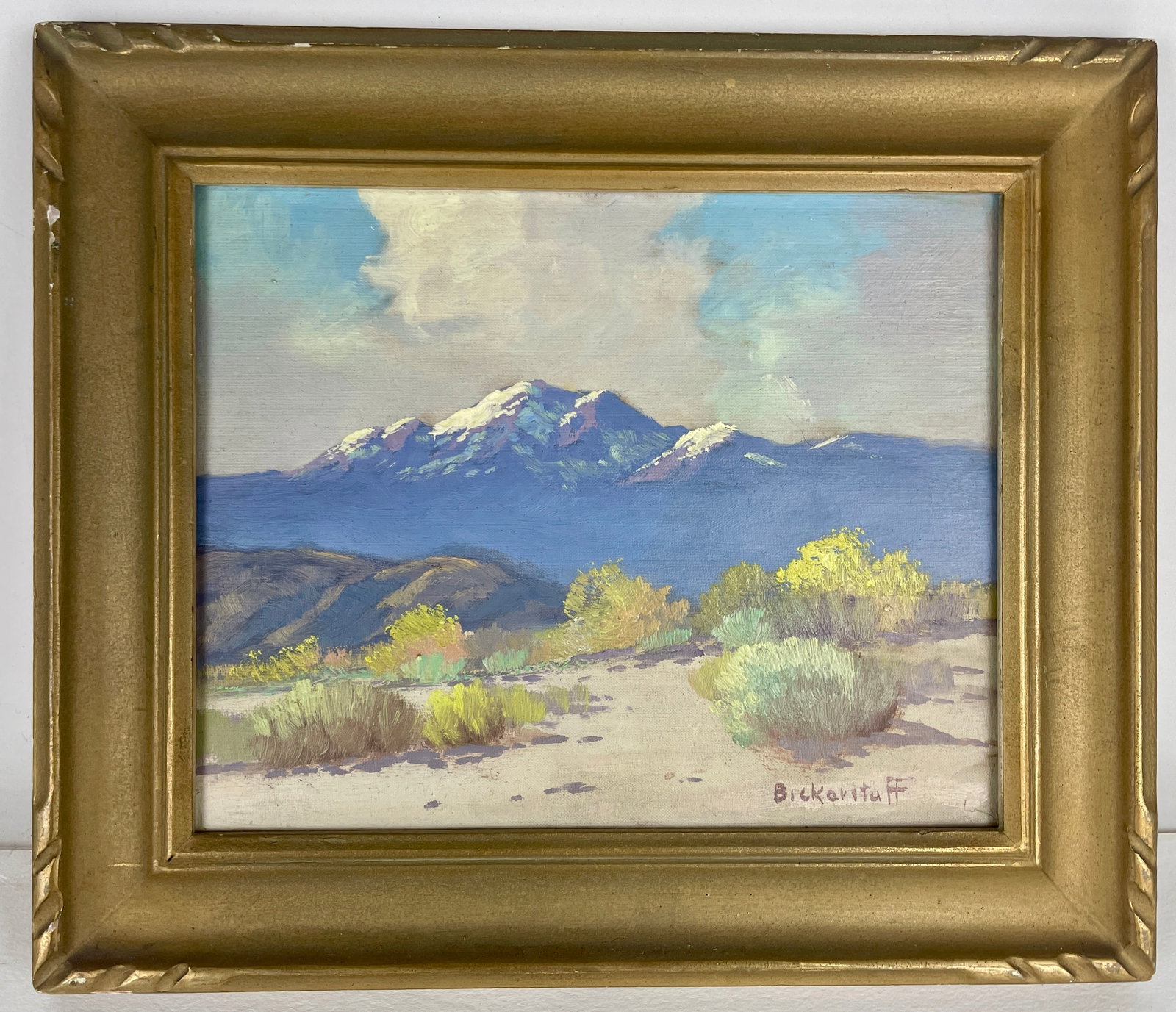 Early 20th Century George Bickerstaff, California Desert With Sagebrush and Mountains, Oil on Board - 9