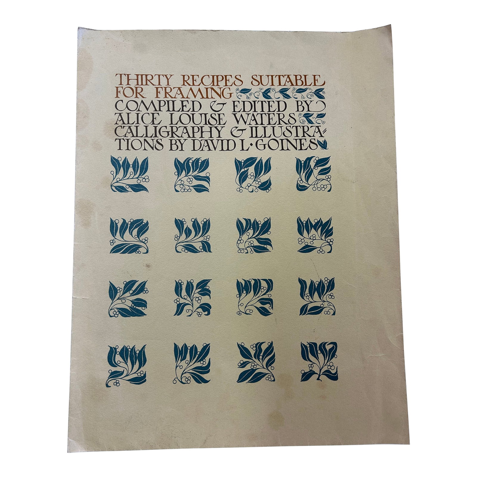 Mid 20th Century Calligraphed Prints by David L. Goines - Set of 16: Alice Louise Walker was an American chef, restaurateur and author. She opened "Chez Panisse" in 1971 in Berkeley, California. She wrote several cookbooks and created The Chez Panisse Foundation in