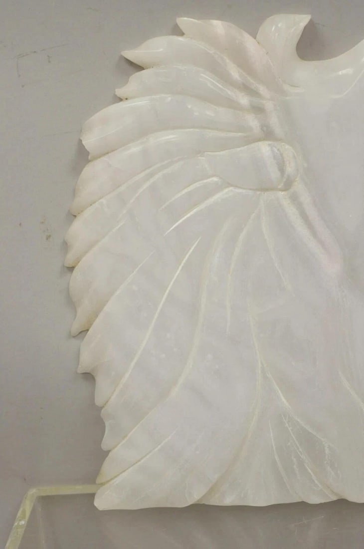 Vintage Italian Carved White Alabaster Lion Head Sculpture Statue Figure (B) - 4