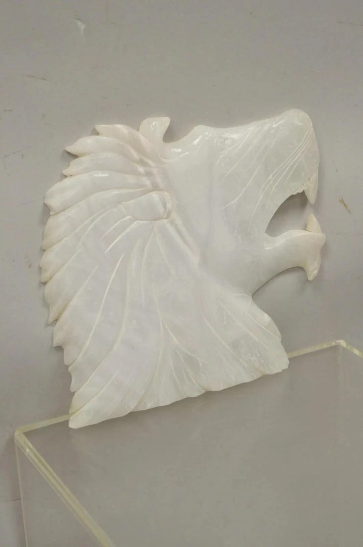 Vintage Italian Carved White Alabaster Lion Head Sculpture Statue Figure (B) - 6