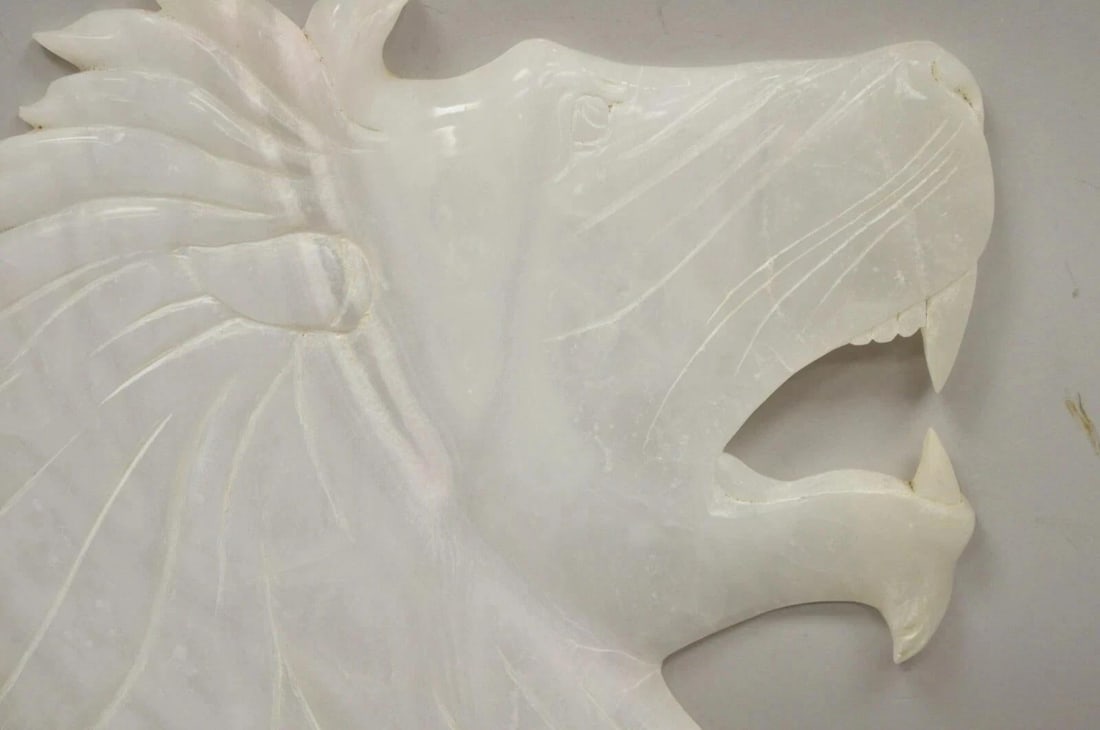 Vintage Italian Carved White Alabaster Lion Head Sculpture Statue Figure (B) - 8