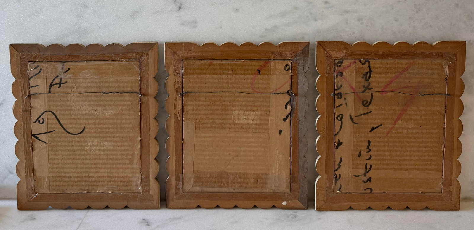Set of 3 Vintage Botanical Prints in Scalloped Wood Frames - 7