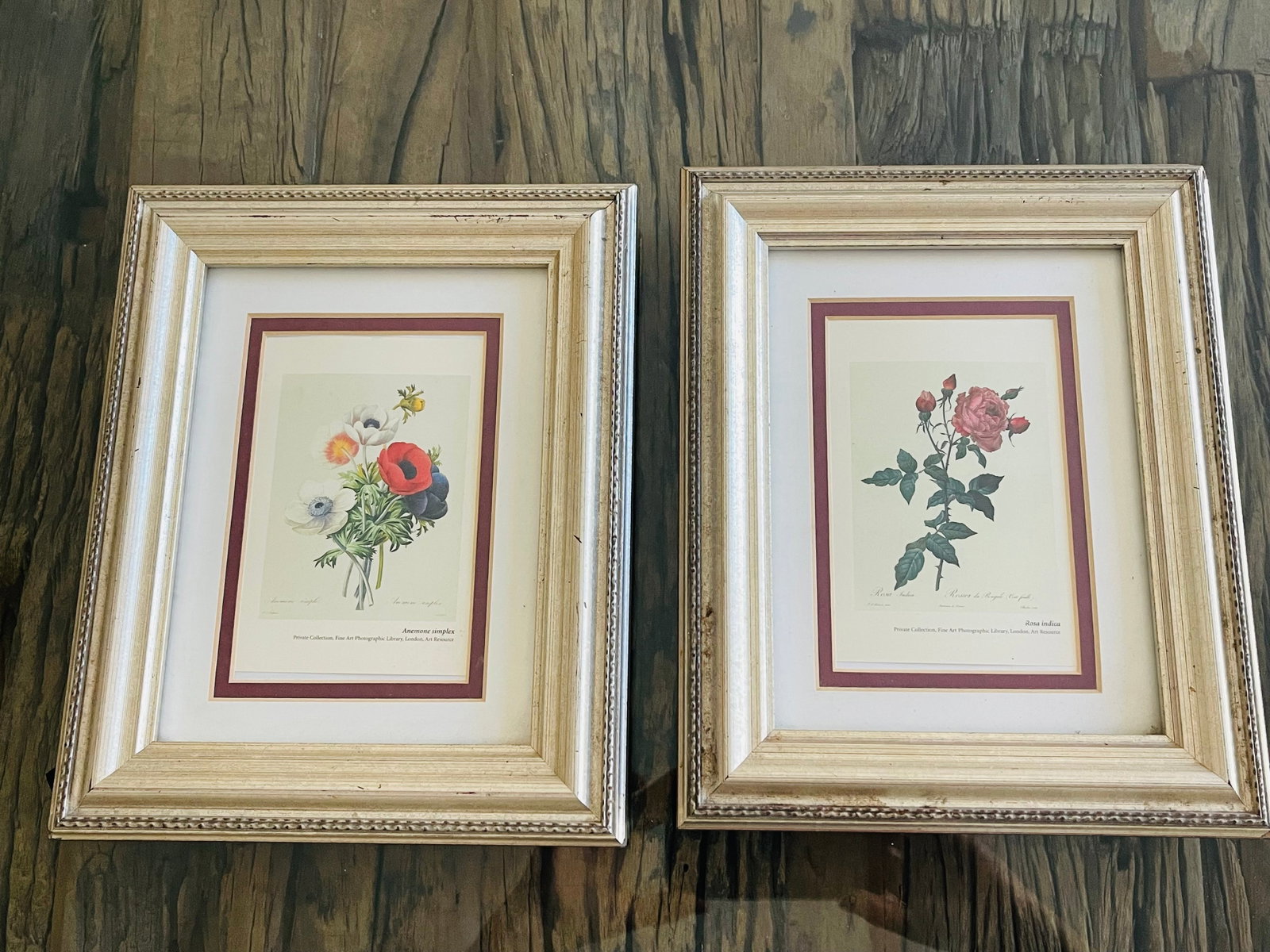 P.J.Redoute Pair Floral Chromolithographs Framed Reproduction - 7