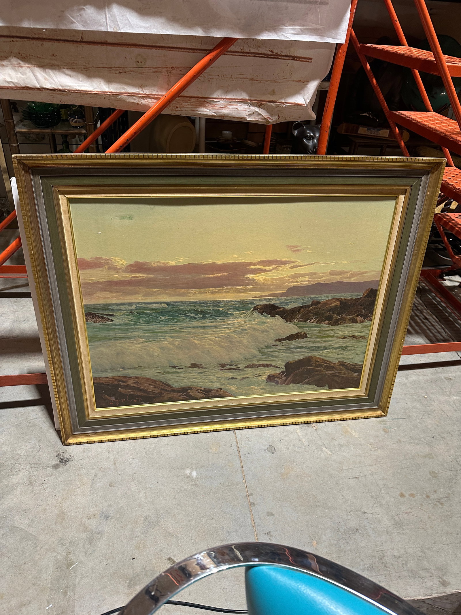 1970s Large Seascape Ocean Print in Gold Frame - 2