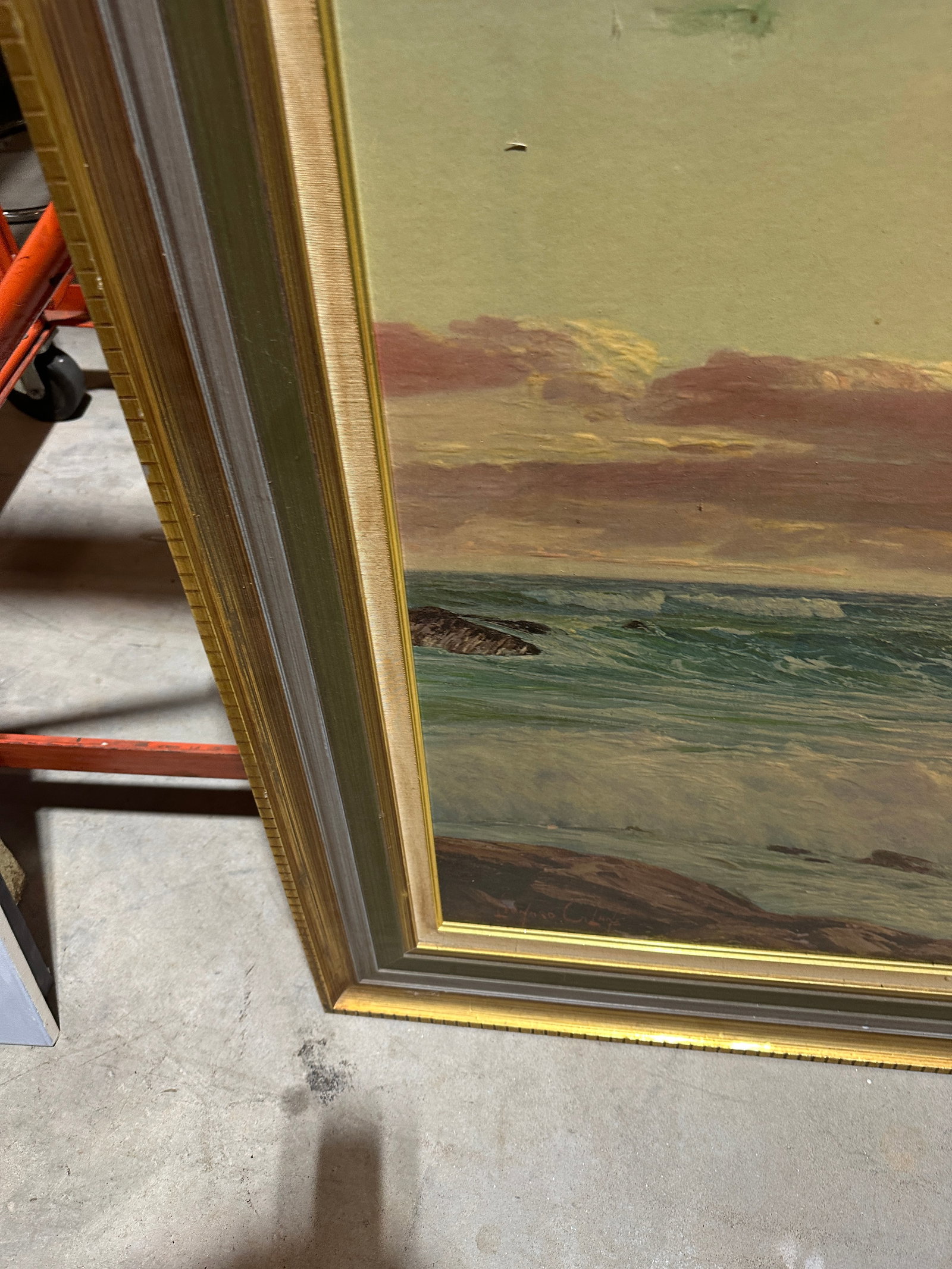 1970s Large Seascape Ocean Print in Gold Frame - 5